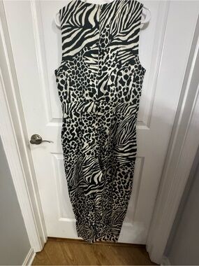 Karen Millen Dark Green and White Animal Print Jumpsuit